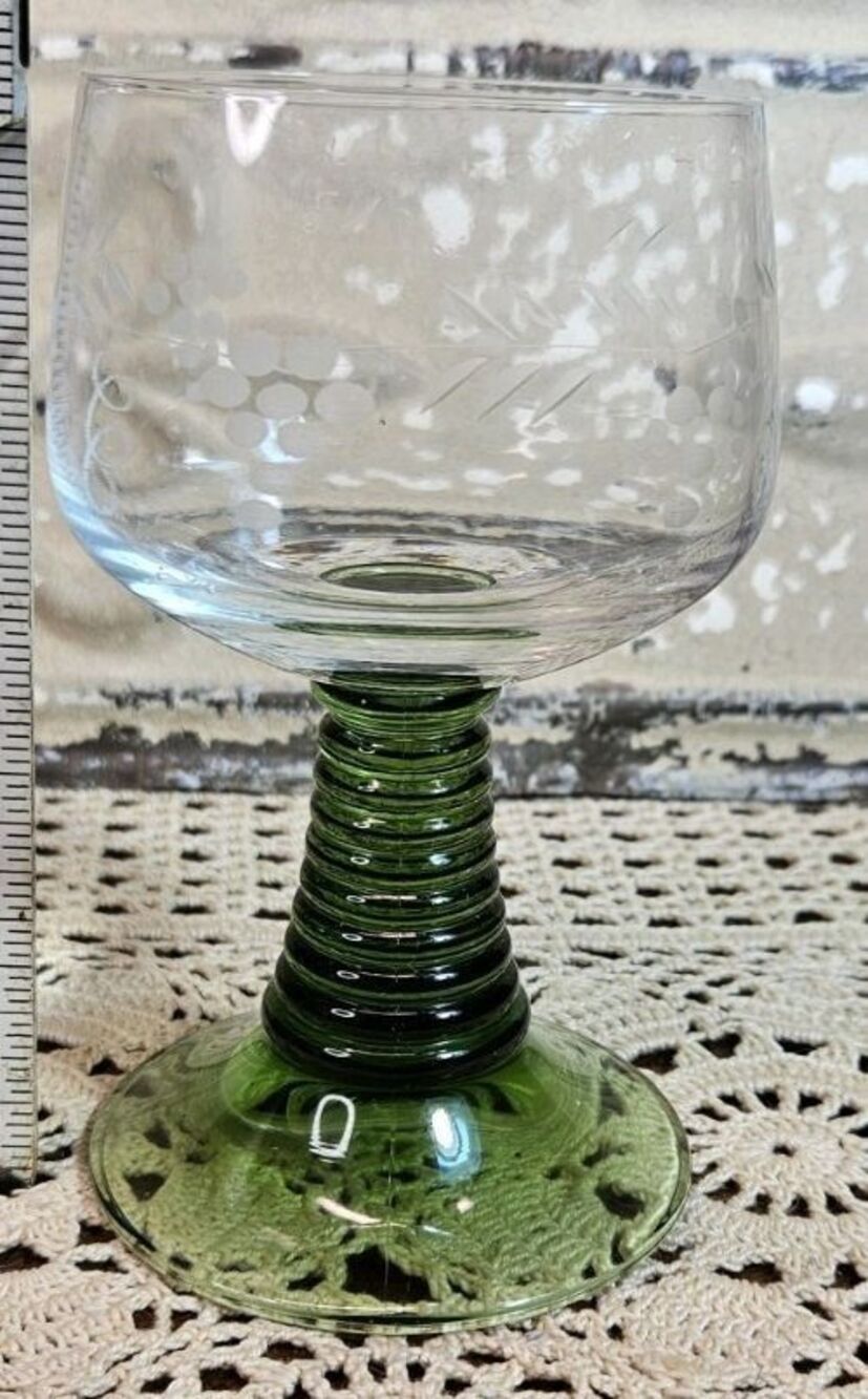 6 Set Schott-Zwiesel Green Beehive Stem Rummer Fine German Glasses Etched 4 oz